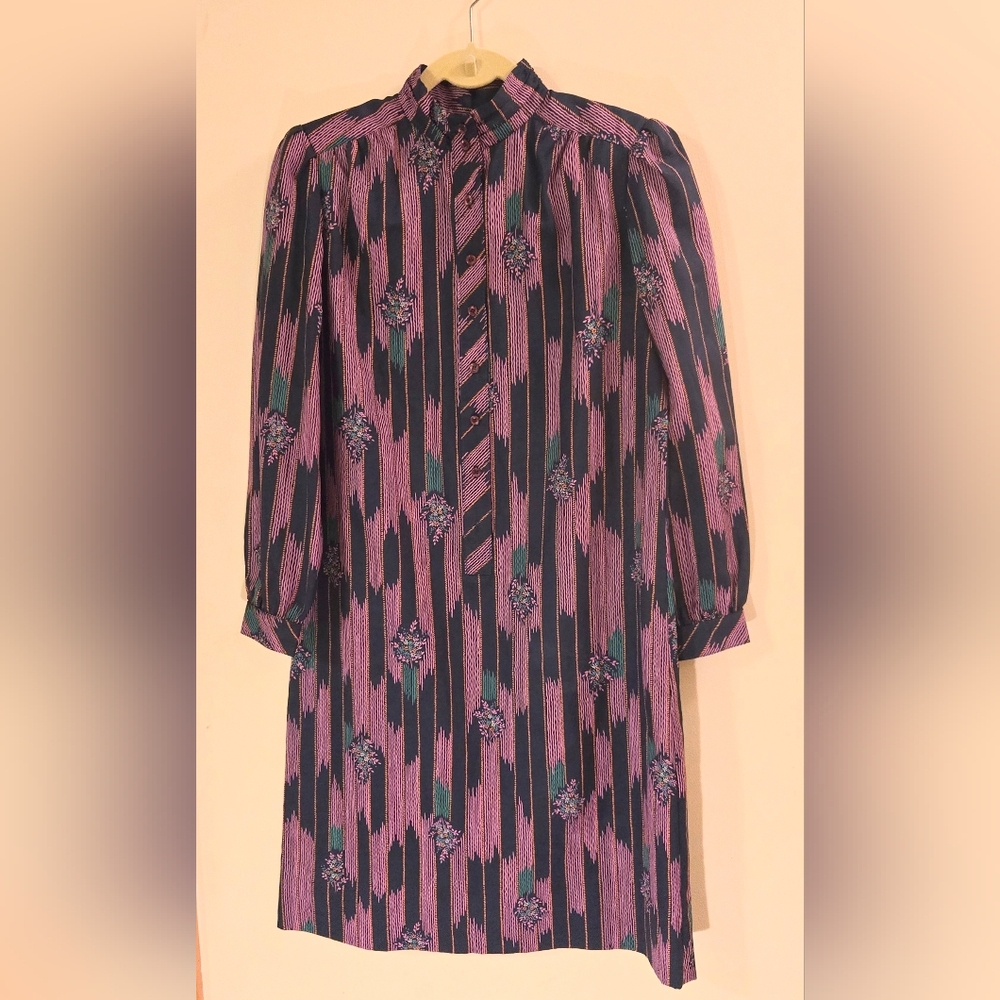 Schrader Sport Petites - Lightweight Navy Purple Pink Shirt Dress - No Size Tag